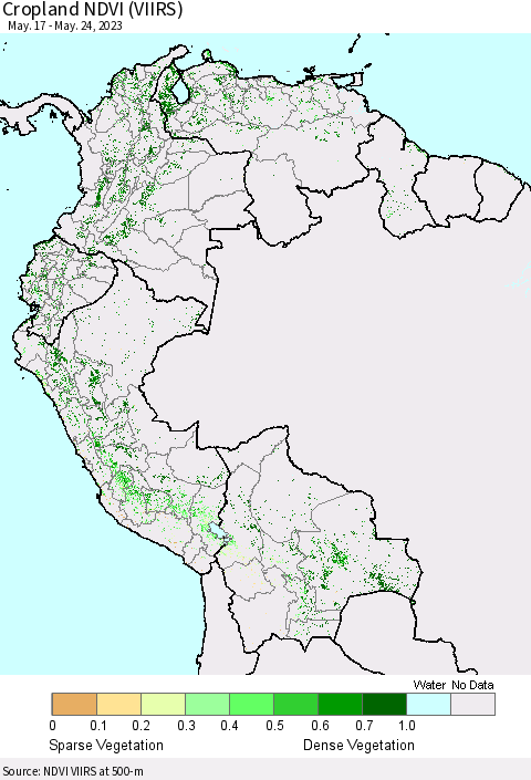 Northern South America Cropland NDVI (VIIRS) Thematic Map For 5/17/2023 - 5/24/2023