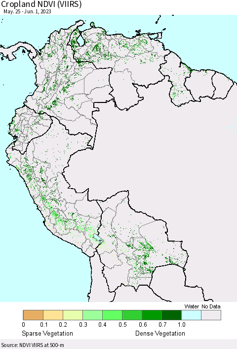 Northern South America Cropland NDVI (VIIRS) Thematic Map For 5/25/2023 - 6/1/2023