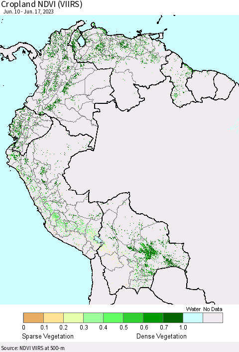 Northern South America Cropland NDVI (VIIRS) Thematic Map For 6/10/2023 - 6/17/2023