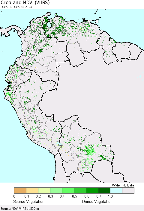 Northern South America Cropland NDVI (VIIRS) Thematic Map For 10/16/2023 - 10/23/2023