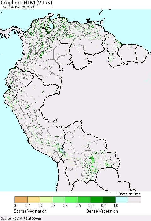 Northern South America Cropland NDVI (VIIRS) Thematic Map For 12/19/2023 - 12/26/2023