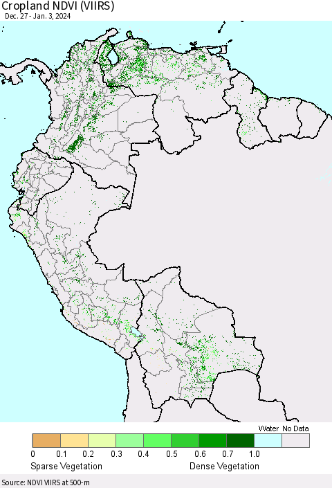 Northern South America Cropland NDVI (VIIRS) Thematic Map For 12/27/2023 - 1/3/2024