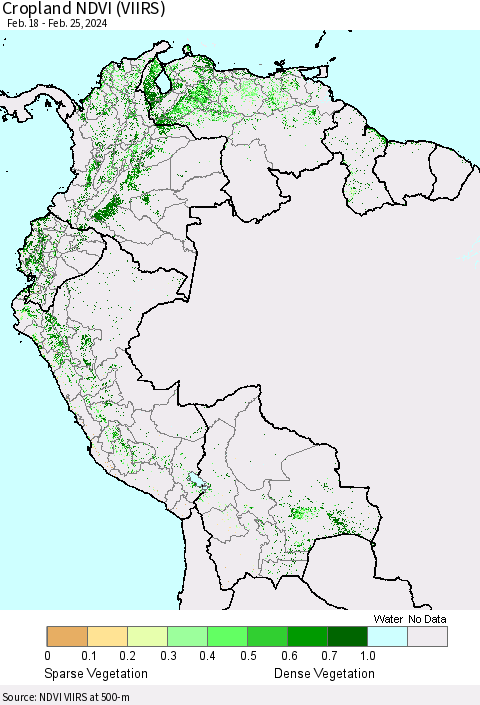 Northern South America Cropland NDVI (VIIRS) Thematic Map For 2/18/2024 - 2/25/2024