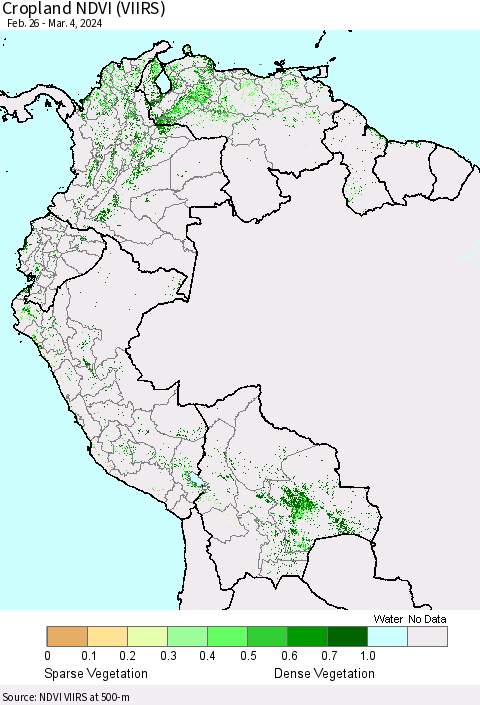 Northern South America Cropland NDVI (VIIRS) Thematic Map For 2/26/2024 - 3/4/2024