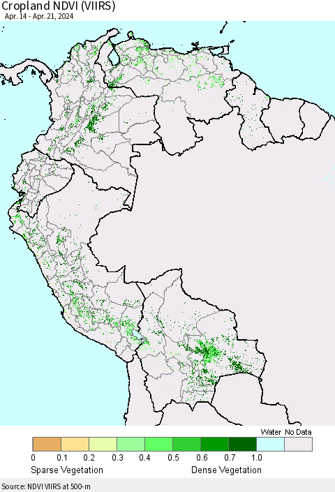 Northern South America Cropland NDVI (VIIRS) Thematic Map For 4/14/2024 - 4/21/2024