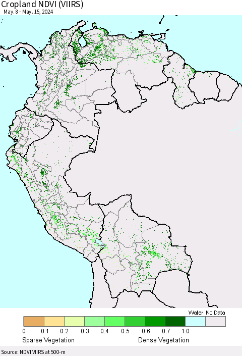 Northern South America Cropland NDVI (VIIRS) Thematic Map For 5/8/2024 - 5/15/2024