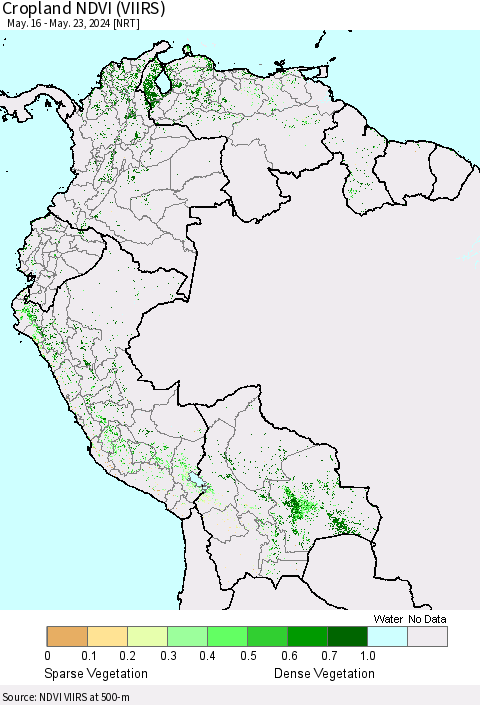 Northern South America Cropland NDVI (VIIRS) Thematic Map For 5/16/2024 - 5/23/2024