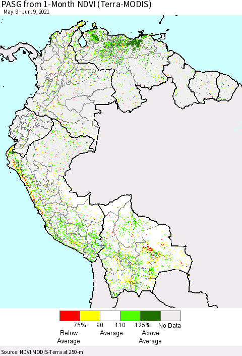 Northern South America PASG from 1-Month NDVI (Terra-MODIS) Thematic Map For 6/2/2021 - 6/9/2021