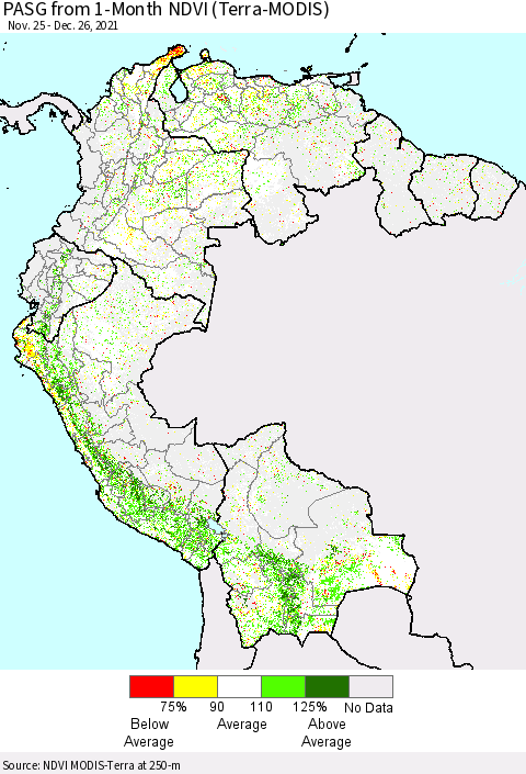Northern South America PASG from 1-Month NDVI (Terra-MODIS) Thematic Map For 12/19/2021 - 12/26/2021