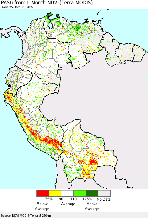 Northern South America PASG from 1-Month NDVI (Terra-MODIS) Thematic Map For 12/19/2022 - 12/26/2022