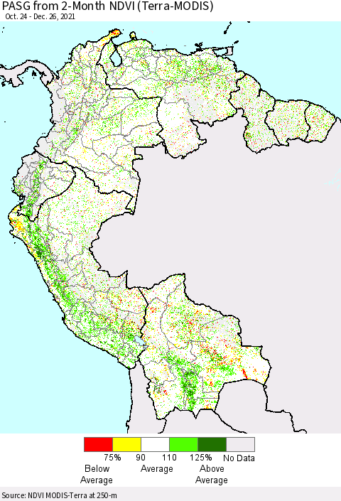 Northern South America PASG from 2-Month NDVI (Terra-MODIS) Thematic Map For 12/19/2021 - 12/26/2021