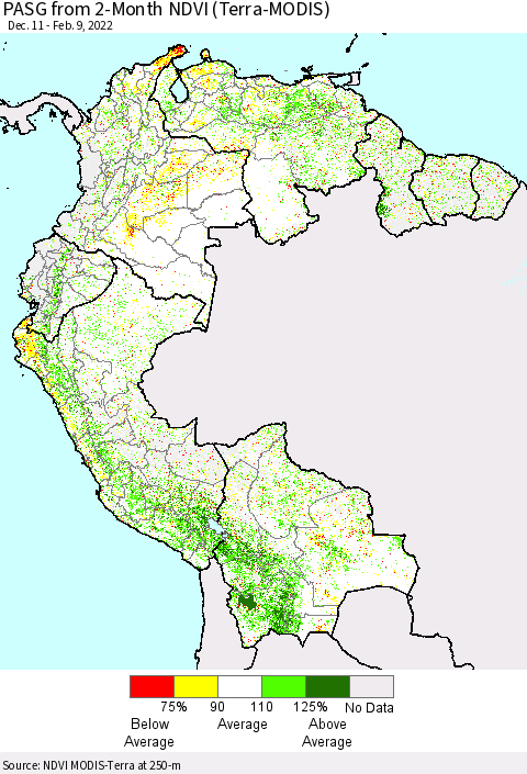 Northern South America PASG from 2-Month NDVI (Terra-MODIS) Thematic Map For 2/2/2022 - 2/9/2022