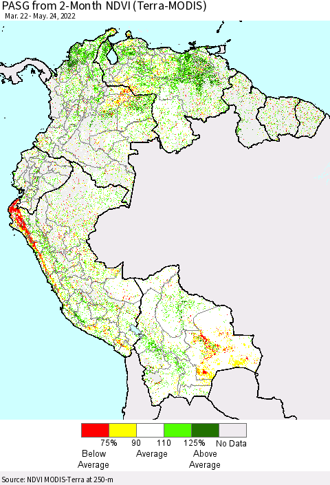 Northern South America PASG from 2-Month NDVI (Terra-MODIS) Thematic Map For 5/17/2022 - 5/24/2022