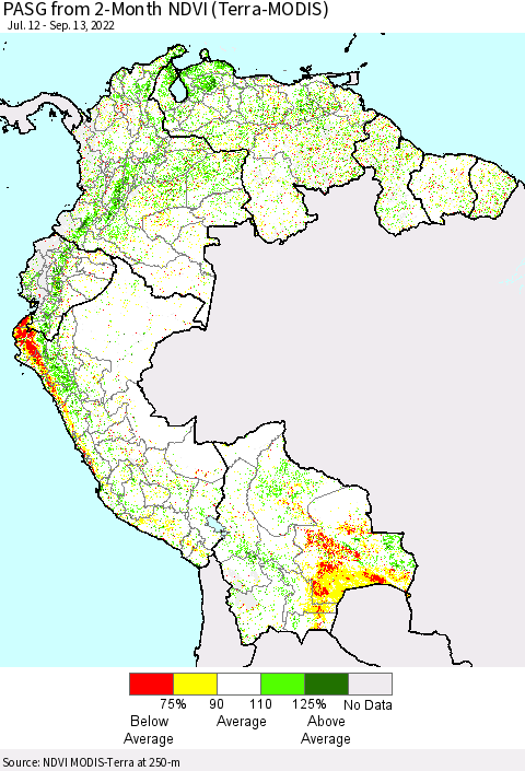 Northern South America PASG from 2-Month NDVI (Terra-MODIS) Thematic Map For 9/6/2022 - 9/13/2022