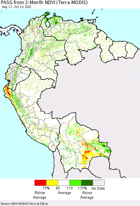 Northern South America PASG from 2-Month NDVI (Terra-MODIS) Thematic Map For 10/8/2022 - 10/15/2022