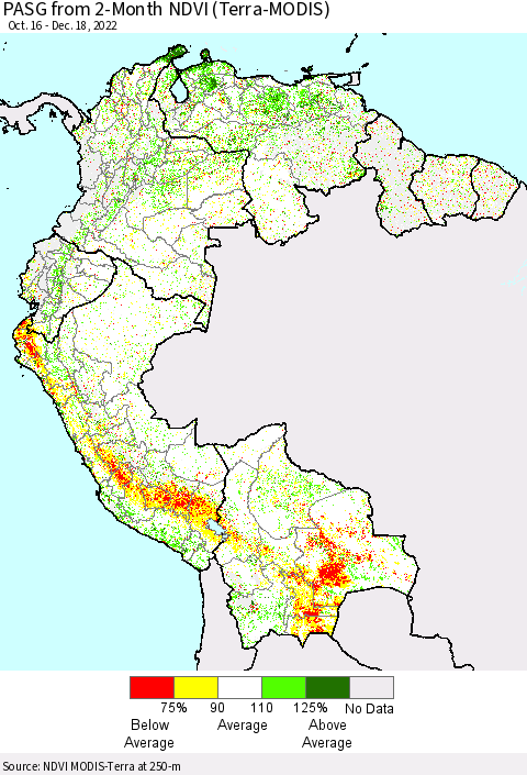 Northern South America PASG from 2-Month NDVI (Terra-MODIS) Thematic Map For 12/11/2022 - 12/18/2022