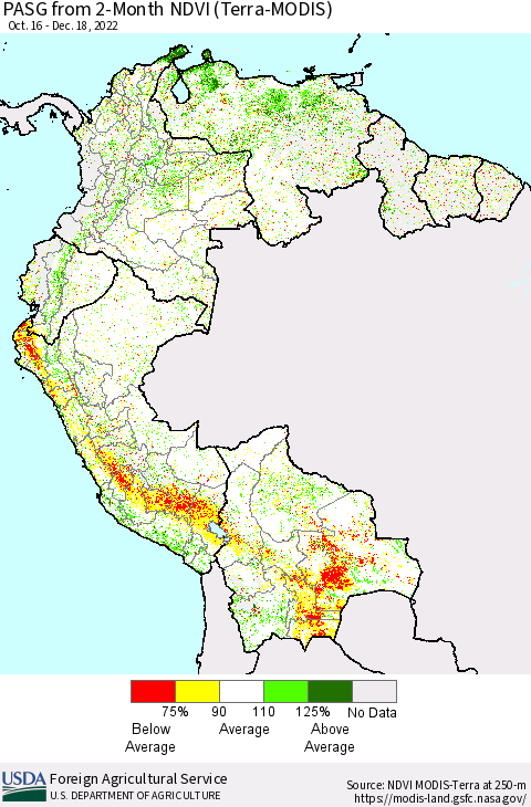 Northern South America PASG from 2-Month NDVI (Terra-MODIS) Thematic Map For 12/11/2022 - 12/20/2022