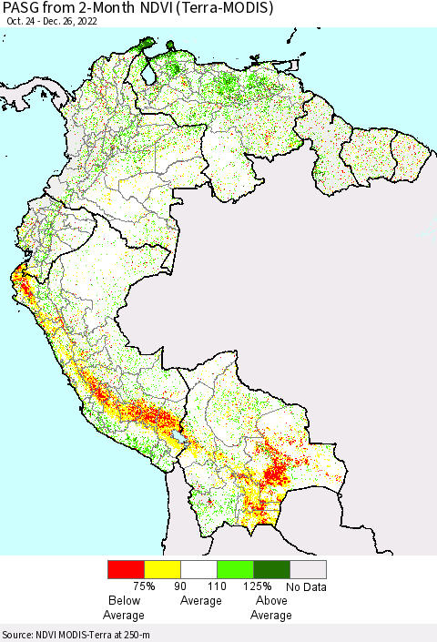 Northern South America PASG from 2-Month NDVI (Terra-MODIS) Thematic Map For 12/19/2022 - 12/26/2022