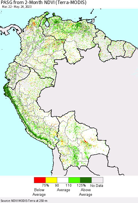 Northern South America PASG from 2-Month NDVI (Terra-MODIS) Thematic Map For 5/17/2023 - 5/24/2023