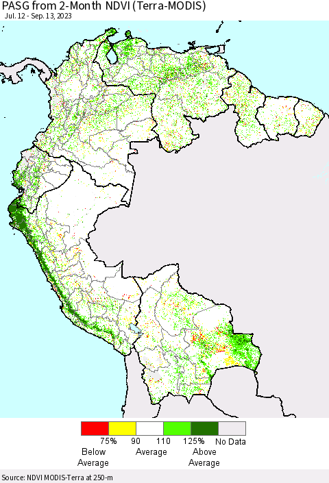Northern South America PASG from 2-Month NDVI (Terra-MODIS) Thematic Map For 9/6/2023 - 9/13/2023