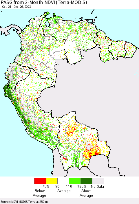 Northern South America PASG from 2-Month NDVI (Terra-MODIS) Thematic Map For 12/19/2023 - 12/26/2023