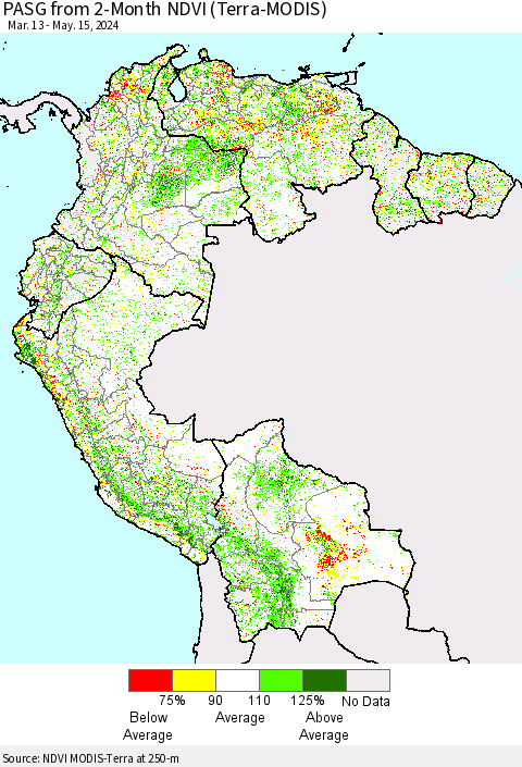 Northern South America PASG from 2-Month NDVI (Terra-MODIS) Thematic Map For 5/8/2024 - 5/15/2024