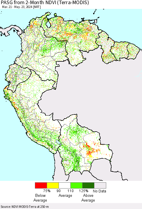 Northern South America PASG from 2-Month NDVI (Terra-MODIS) Thematic Map For 5/16/2024 - 5/23/2024