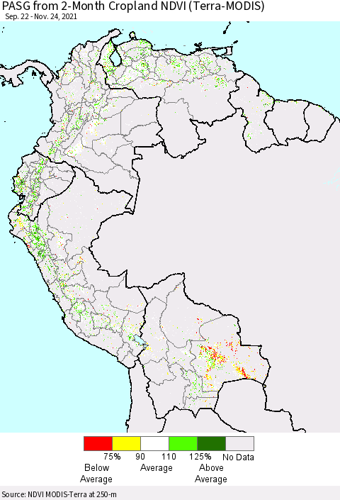 Northern South America PASG from 2-Month Cropland NDVI (Terra-MODIS) Thematic Map For 11/17/2021 - 11/24/2021