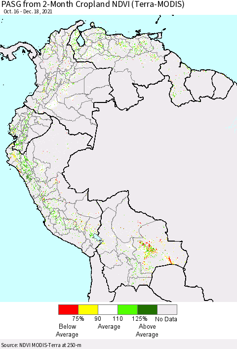 Northern South America PASG from 2-Month Cropland NDVI (Terra-MODIS) Thematic Map For 12/11/2021 - 12/18/2021