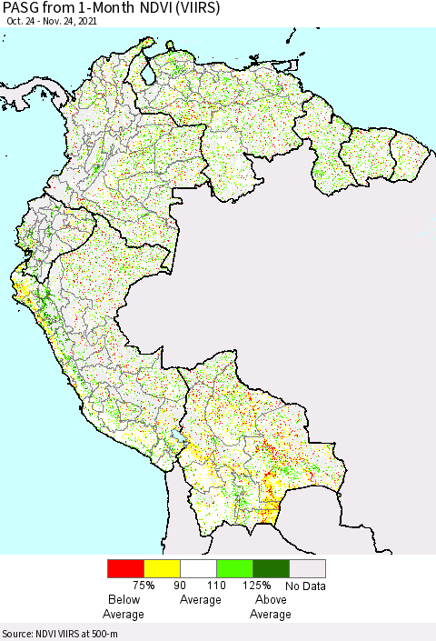 Northern South America PASG from 1-Month NDVI (VIIRS) Thematic Map For 11/17/2021 - 11/24/2021