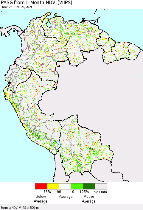 Northern South America PASG from 1-Month NDVI (VIIRS) Thematic Map For 12/19/2021 - 12/26/2021