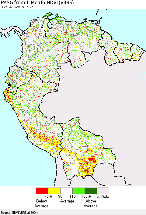 Northern South America PASG from 1-Month NDVI (VIIRS) Thematic Map For 11/17/2022 - 11/24/2022