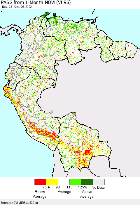 Northern South America PASG from 1-Month NDVI (VIIRS) Thematic Map For 12/19/2022 - 12/26/2022