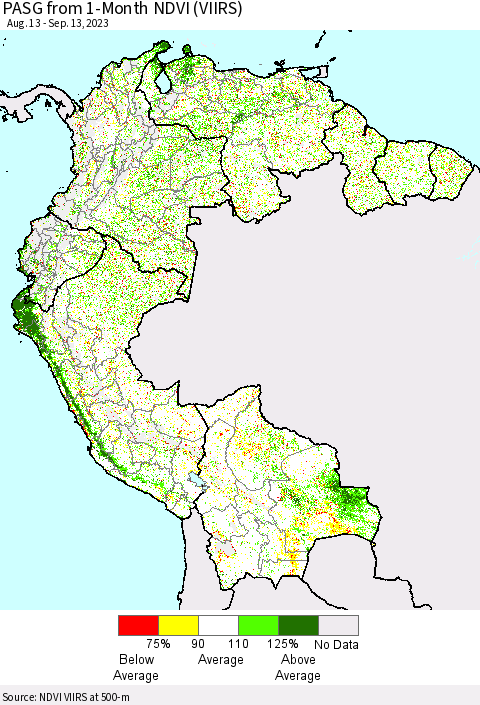 Northern South America PASG from 1-Month NDVI (VIIRS) Thematic Map For 9/6/2023 - 9/13/2023
