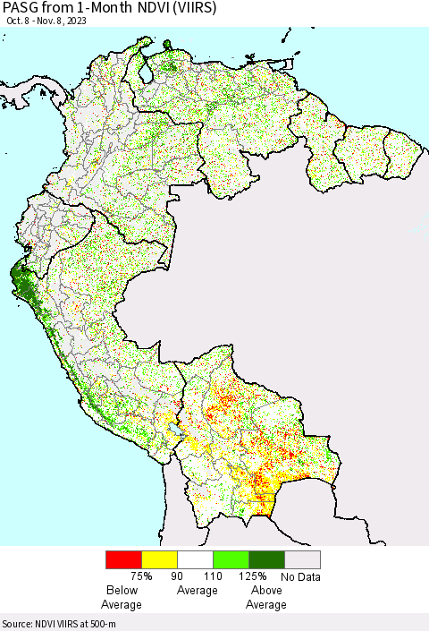 Northern South America PASG from 1-Month NDVI (VIIRS) Thematic Map For 11/1/2023 - 11/8/2023