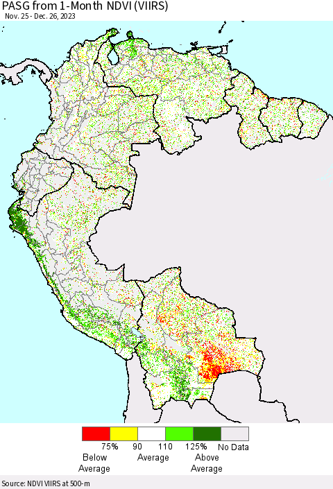 Northern South America PASG from 1-Month NDVI (VIIRS) Thematic Map For 12/19/2023 - 12/26/2023