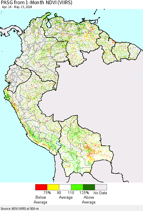 Northern South America PASG from 1-Month NDVI (VIIRS) Thematic Map For 5/8/2024 - 5/15/2024
