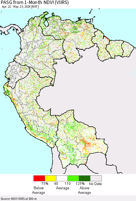 Northern South America PASG from 1-Month NDVI (VIIRS) Thematic Map For 5/16/2024 - 5/23/2024