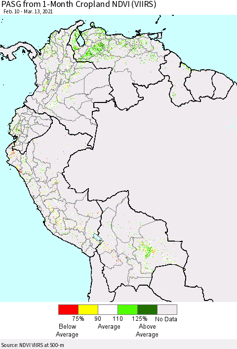 Northern South America PASG from 1-Month Cropland NDVI (VIIRS) Thematic Map For 3/6/2021 - 3/13/2021