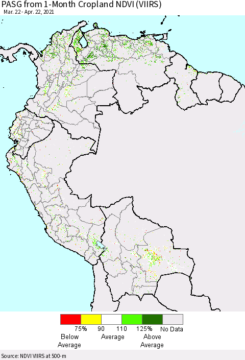 Northern South America PASG from 1-Month Cropland NDVI (VIIRS) Thematic Map For 4/15/2021 - 4/22/2021
