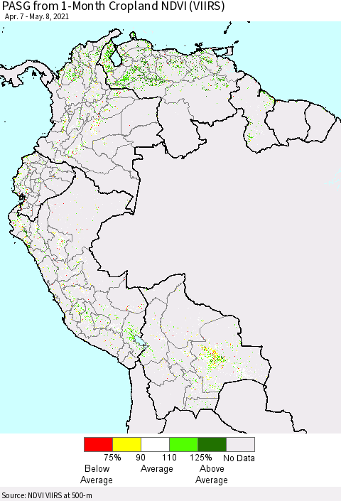 Northern South America PASG from 1-Month Cropland NDVI (VIIRS) Thematic Map For 5/1/2021 - 5/8/2021