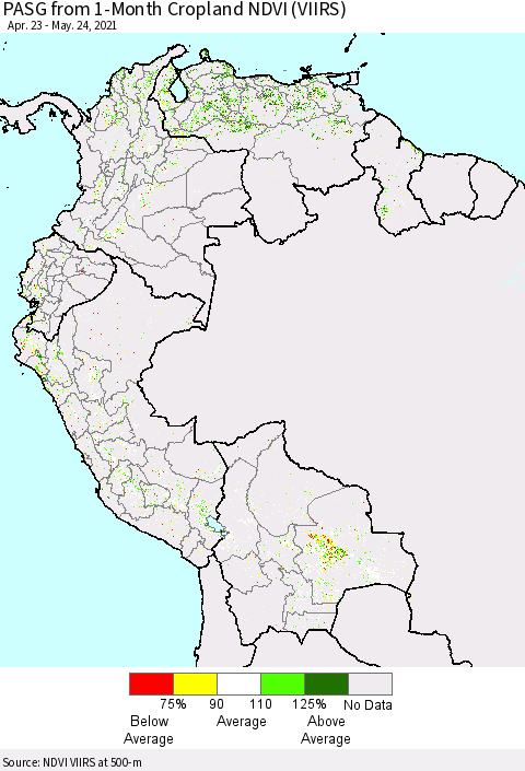 Northern South America PASG from 1-Month Cropland NDVI (VIIRS) Thematic Map For 5/17/2021 - 5/24/2021