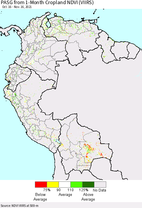 Northern South America PASG from 1-Month Cropland NDVI (VIIRS) Thematic Map For 11/9/2021 - 11/16/2021