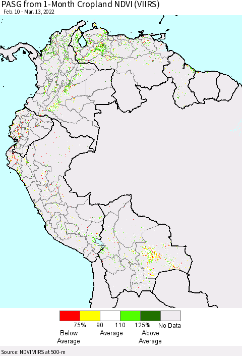 Northern South America PASG from 1-Month Cropland NDVI (VIIRS) Thematic Map For 3/6/2022 - 3/13/2022