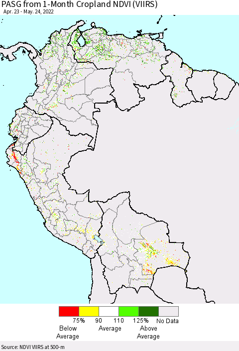 Northern South America PASG from 1-Month Cropland NDVI (VIIRS) Thematic Map For 5/17/2022 - 5/24/2022