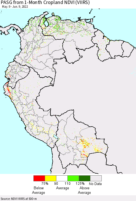 Northern South America PASG from 1-Month Cropland NDVI (VIIRS) Thematic Map For 6/2/2022 - 6/9/2022