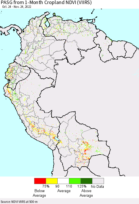 Northern South America PASG from 1-Month Cropland NDVI (VIIRS) Thematic Map For 11/17/2022 - 11/24/2022