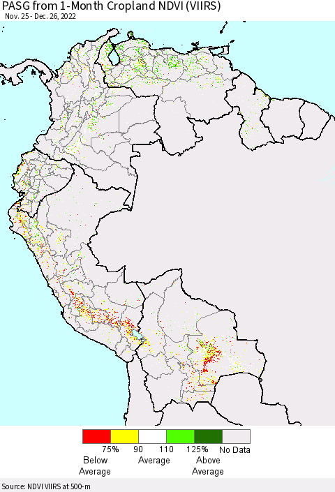 Northern South America PASG from 1-Month Cropland NDVI (VIIRS) Thematic Map For 12/19/2022 - 12/26/2022