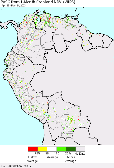 Northern South America PASG from 1-Month Cropland NDVI (VIIRS) Thematic Map For 5/17/2023 - 5/24/2023