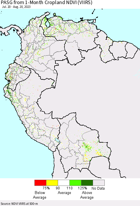 Northern South America PASG from 1-Month Cropland NDVI (VIIRS) Thematic Map For 8/13/2023 - 8/20/2023